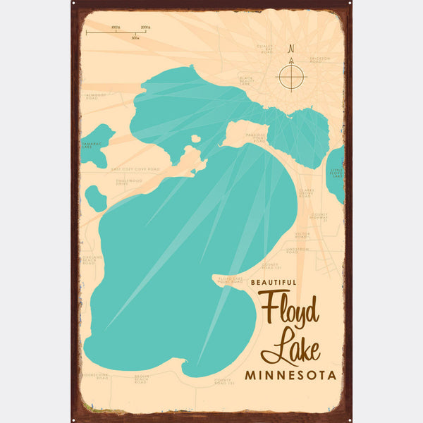 Floyd Lake Minnesota, Rustic Metal Sign Map Art
