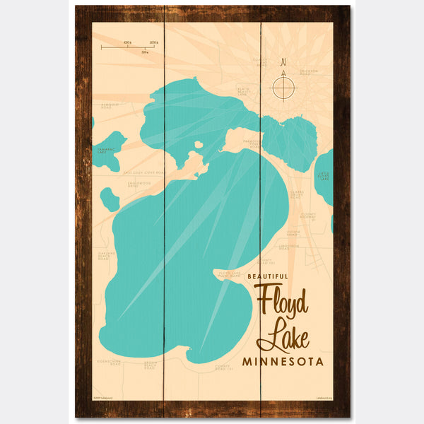 Floyd Lake, Rustic Wood Sign Map Art