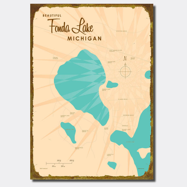 Fonda Lake Michigan, Sign Map Art