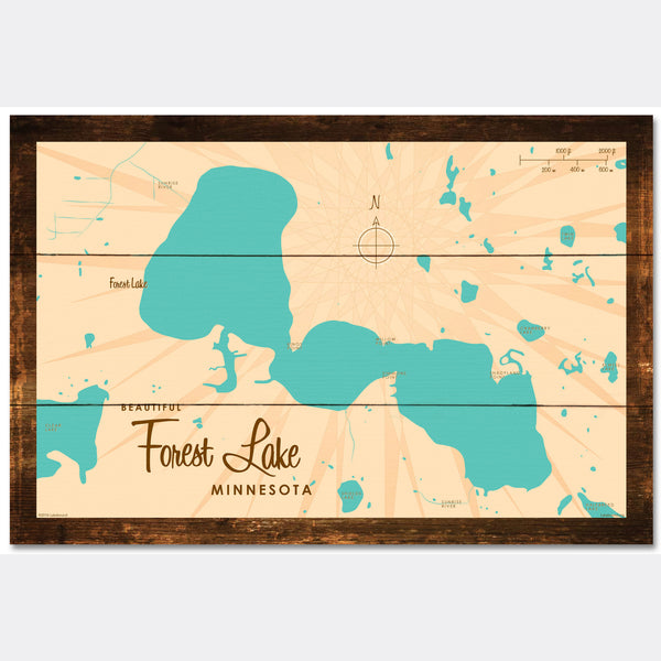 Forest Lake Minnesota, Rustic Wood Sign Map Art