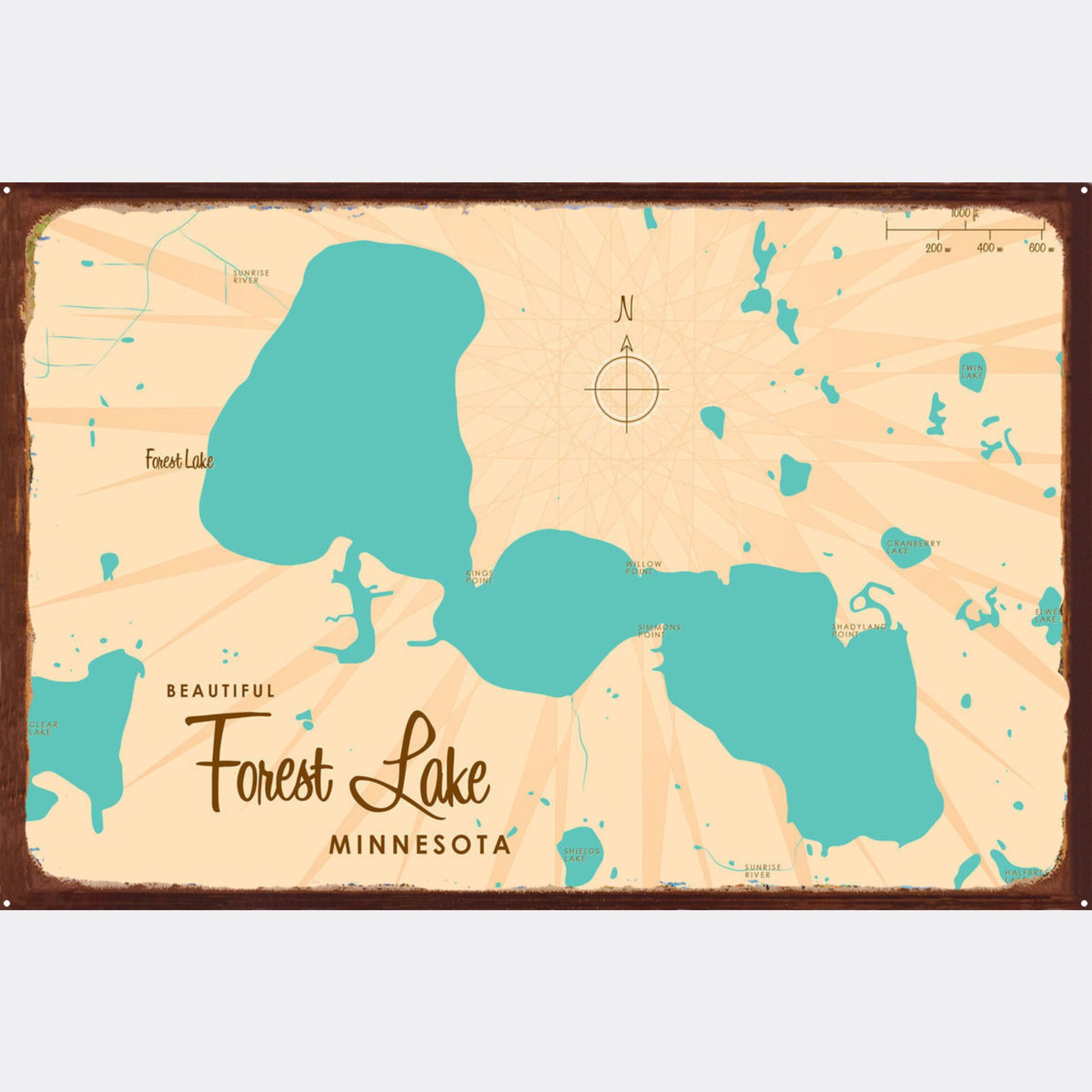 Forest Lake Minnesota, Rustic Metal Sign Map Art