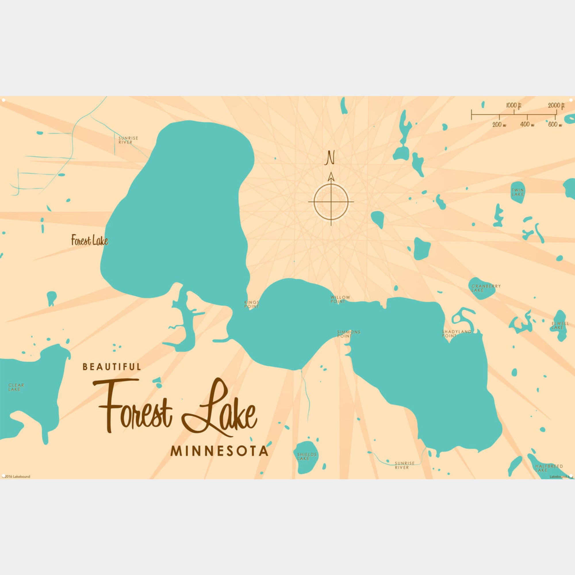 Forest Lake Minnesota, Metal Sign Map Art