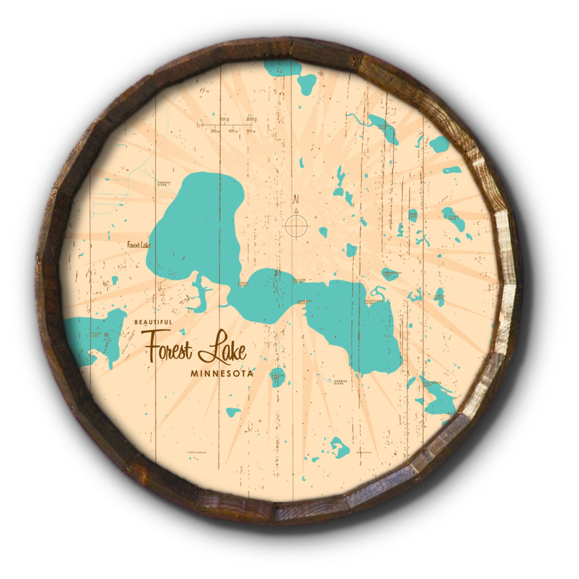 Forest Lake Minnesota, Rustic Barrel End Map Art