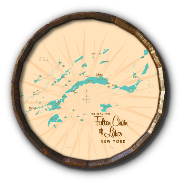Fulton Chain Lakes New York, Barrel End Map Art