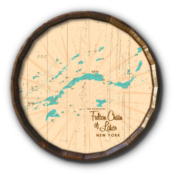 Fulton Chain Lakes New York, Rustic Barrel End Map Art