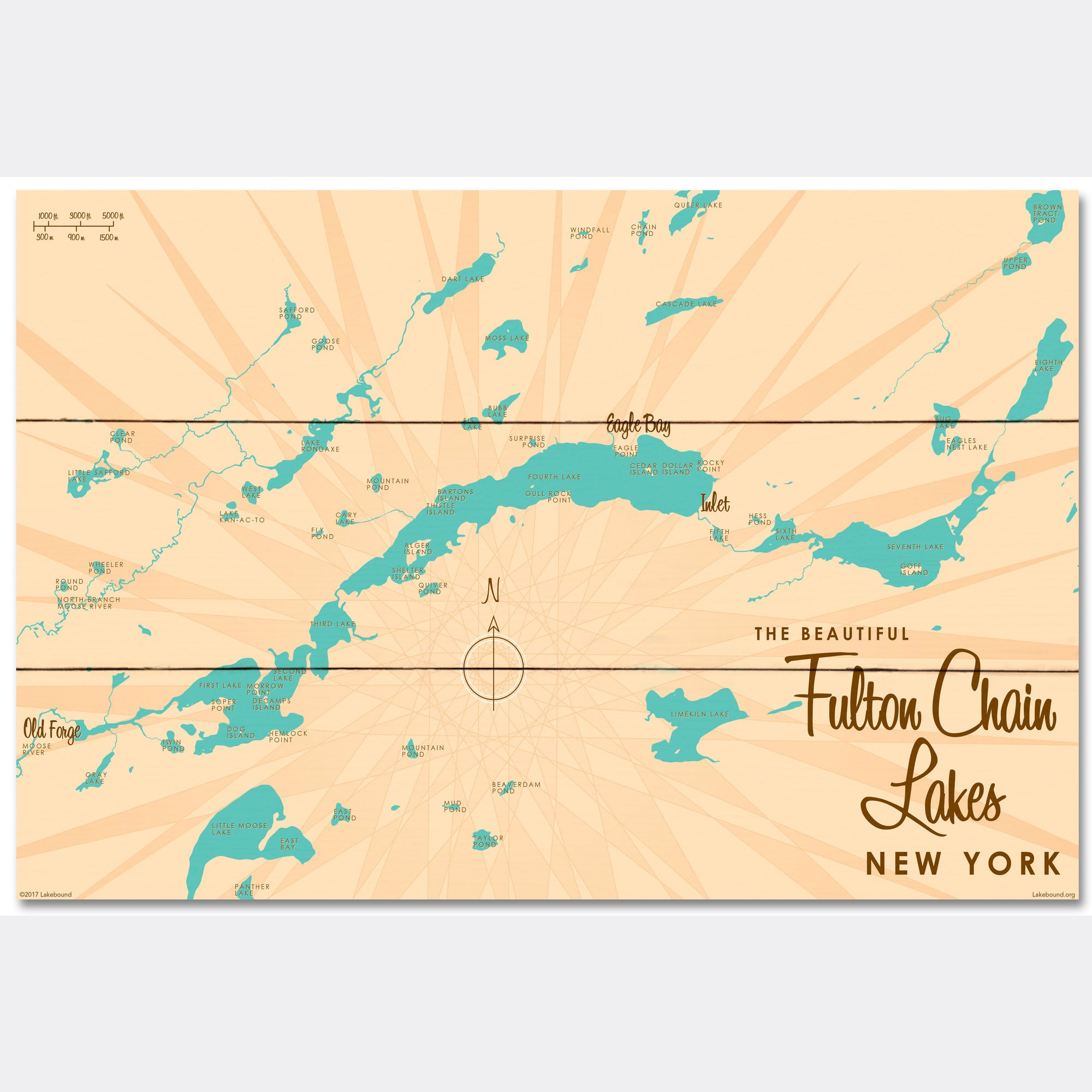 Fulton Chain Lakes New York, Wood Sign Map Art