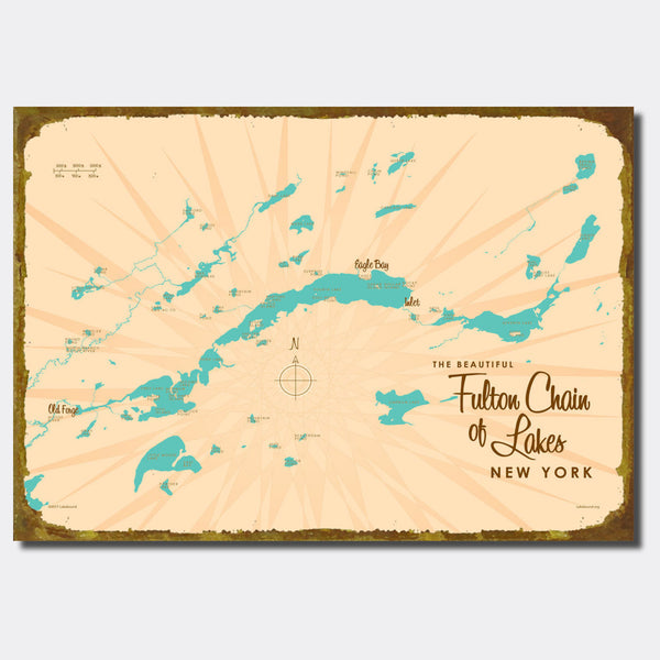 Fulton Chain Lakes New York, Sign Map Art
