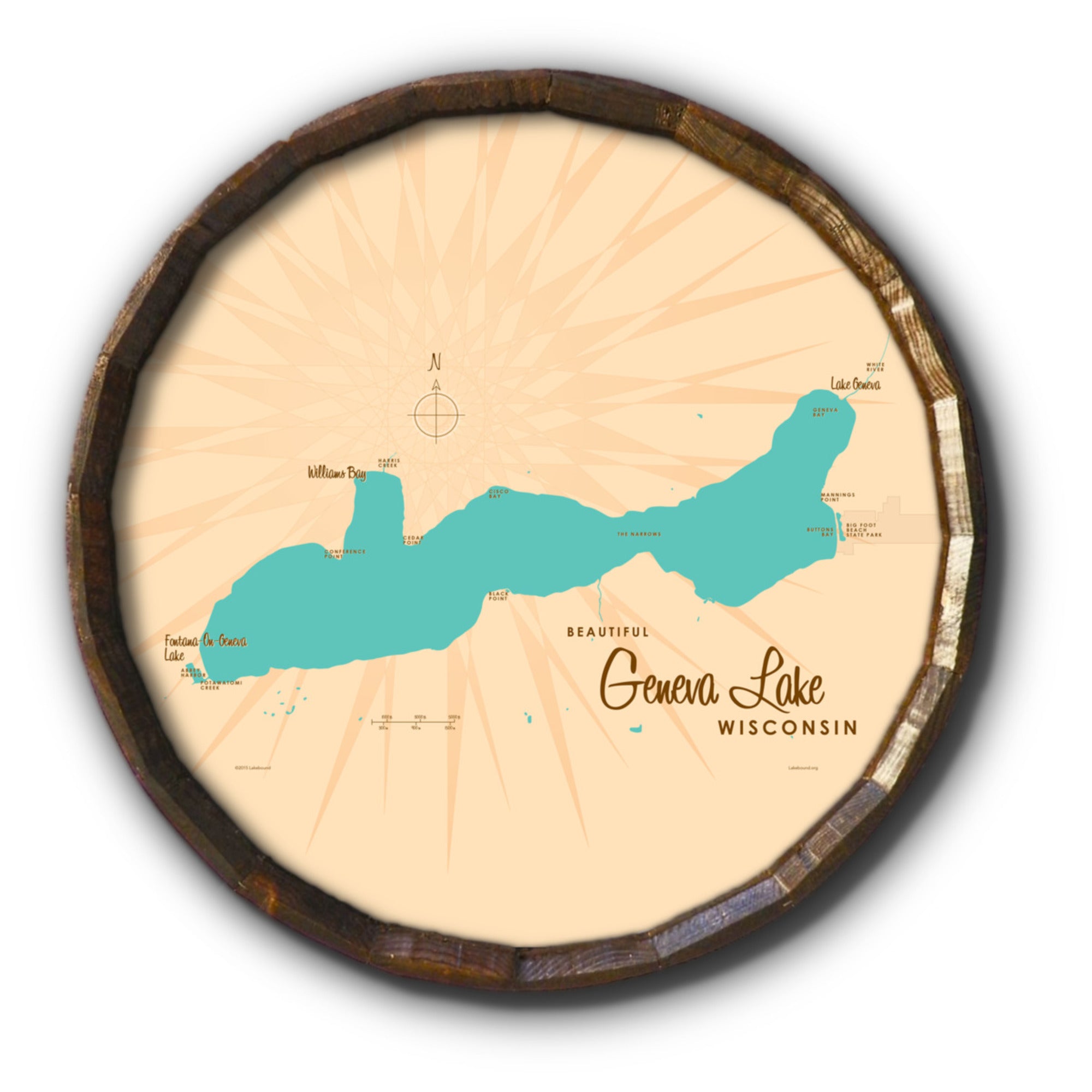 Geneva Lake Wisconsin, Barrel End Map Art