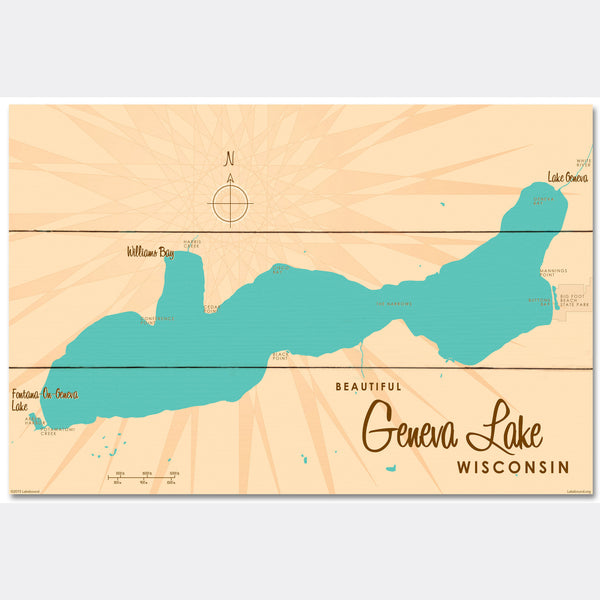 Geneva Lake Wisconsin, Wood Sign Map Art