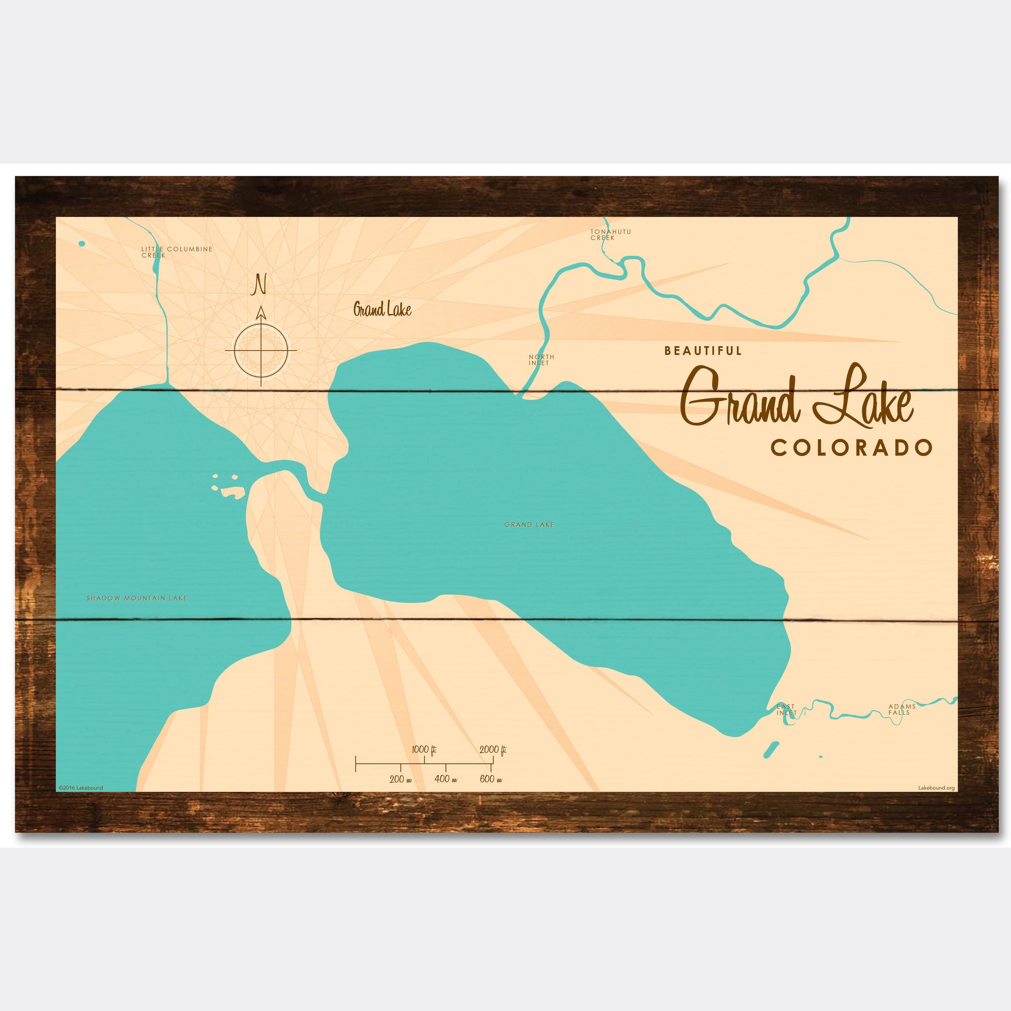 Grand Lake Colorado, Rustic Wood Sign Map Art