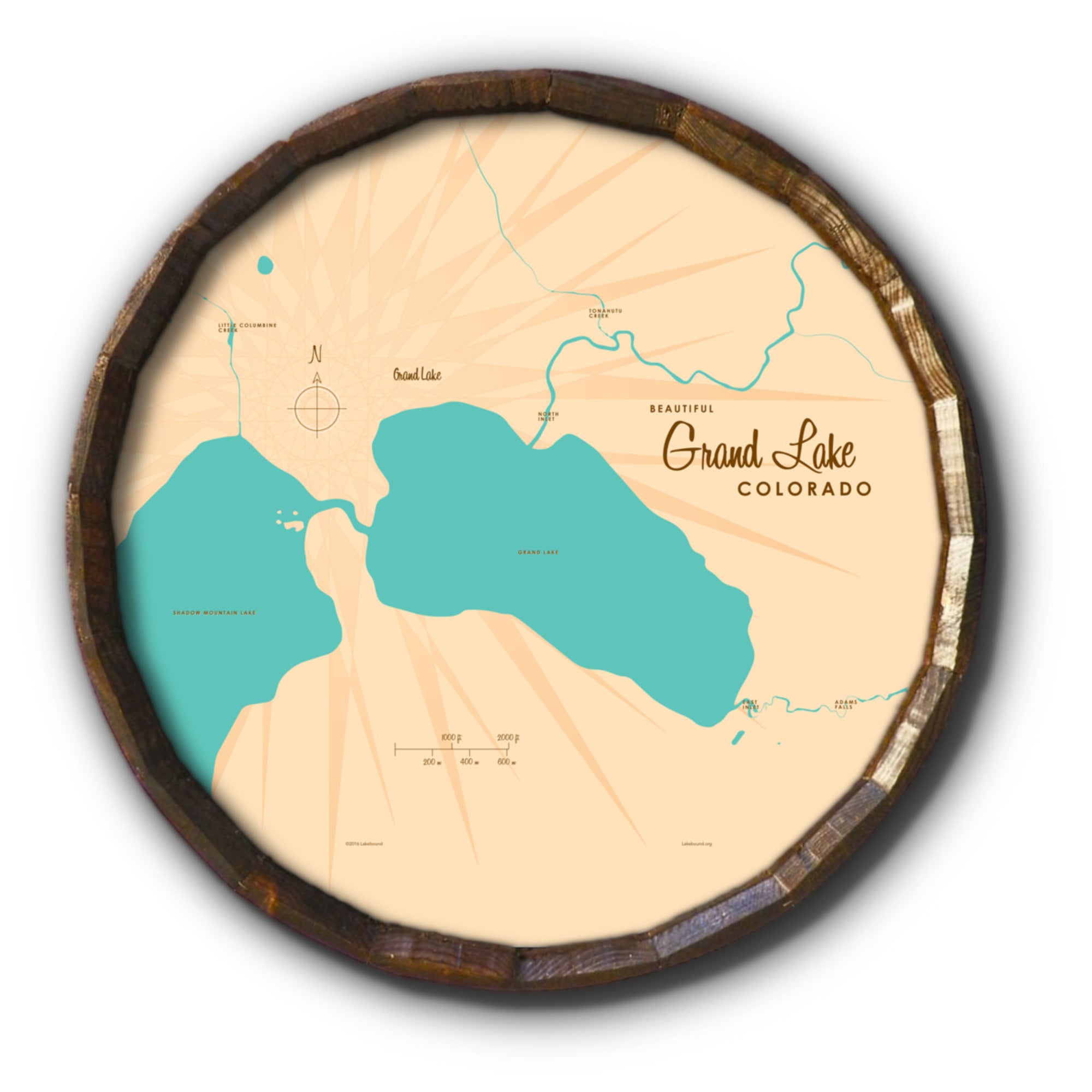 Grand Lake Colorado, Barrel End Map Art