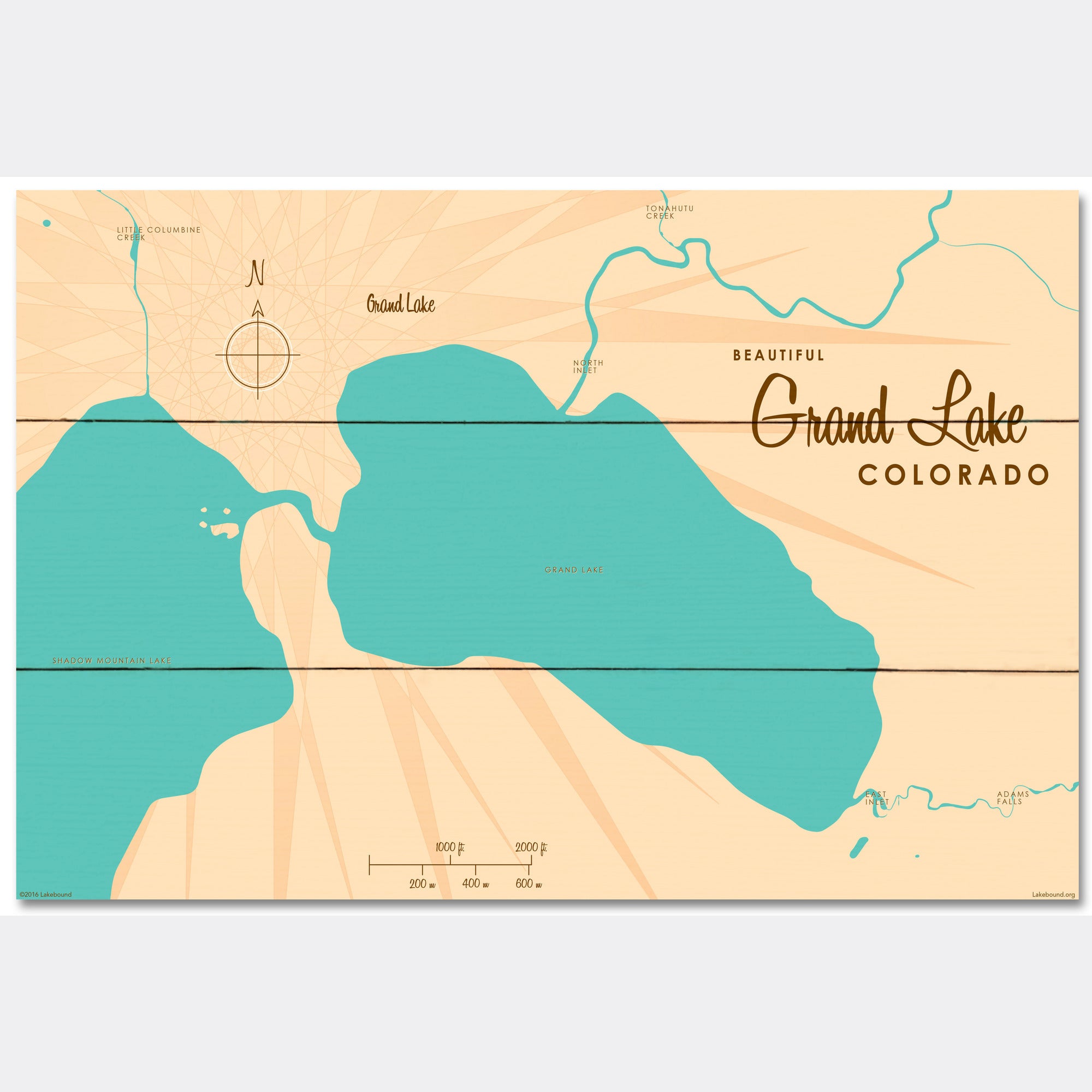 Grand Lake Colorado, Wood Sign Map Art