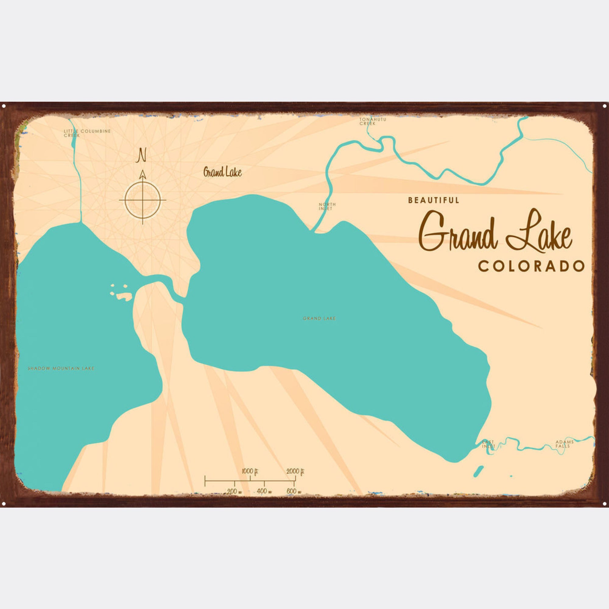 Grand Lake Colorado, Rustic Metal Sign Map Art