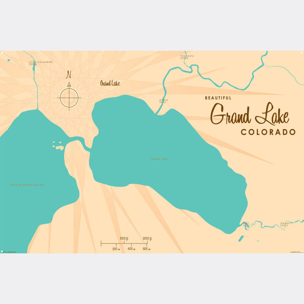 Grand Lake Colorado, Metal Sign Map Art
