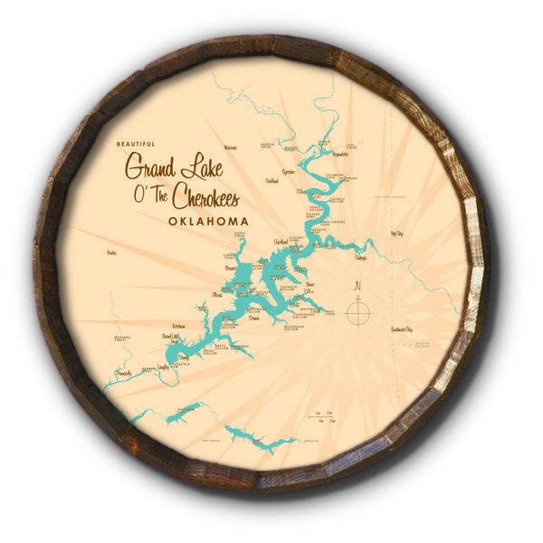 Grand Lake O' The Cherokees Oklahoma, Barrel End Map Art