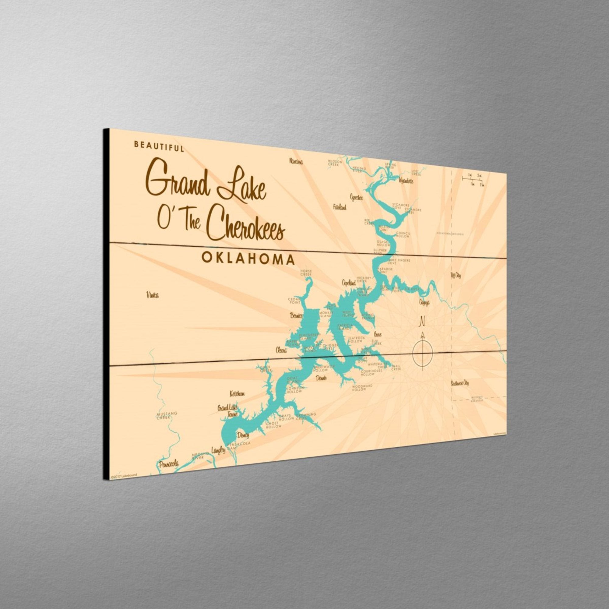 Grand Lake O' The Cherokees Oklahoma, Wood Sign Map Art