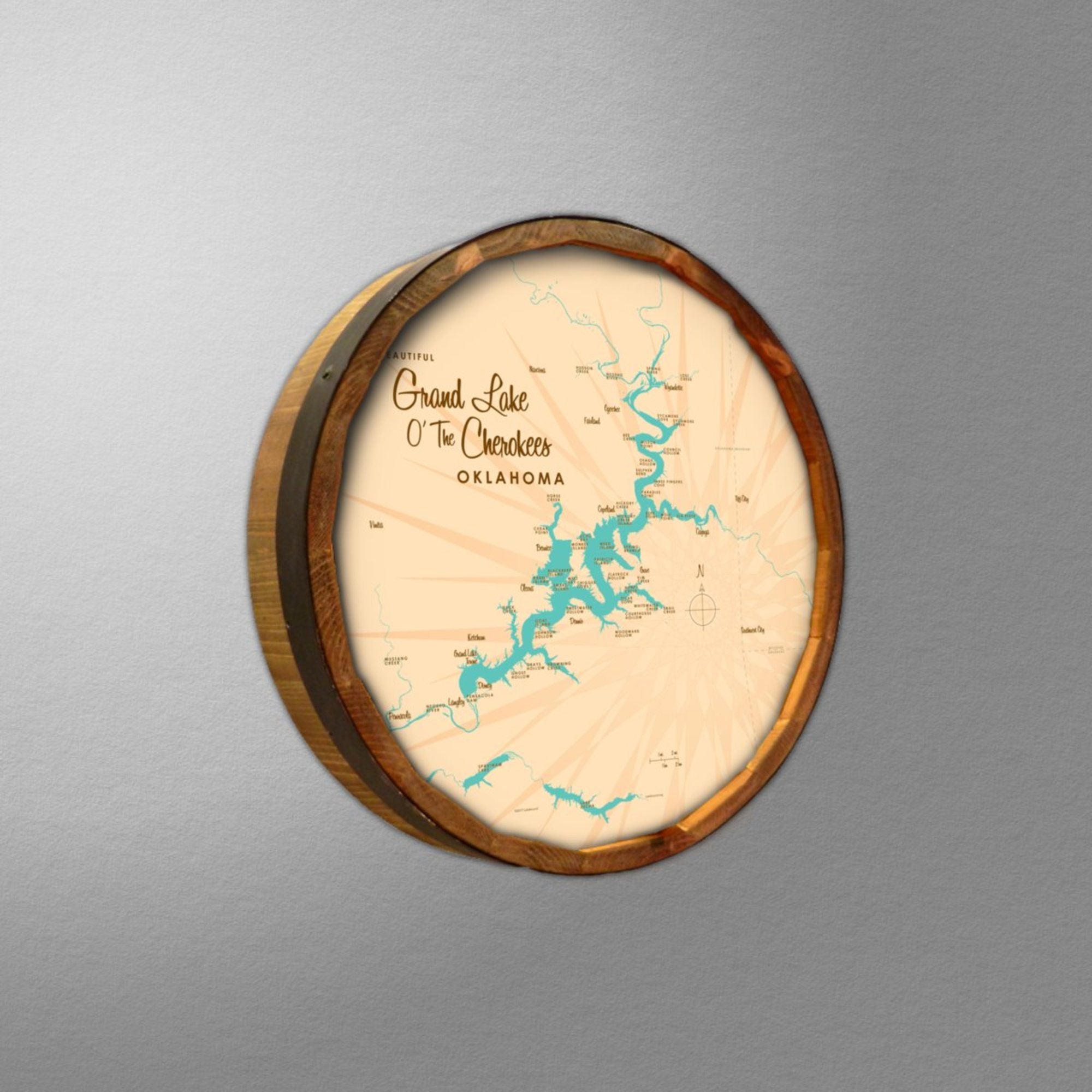 Grand Lake O' The Cherokees Oklahoma, Barrel End Map Art