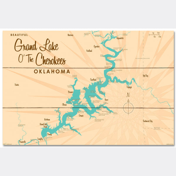 Grand Lake O' The Cherokees Oklahoma, Wood Sign Map Art