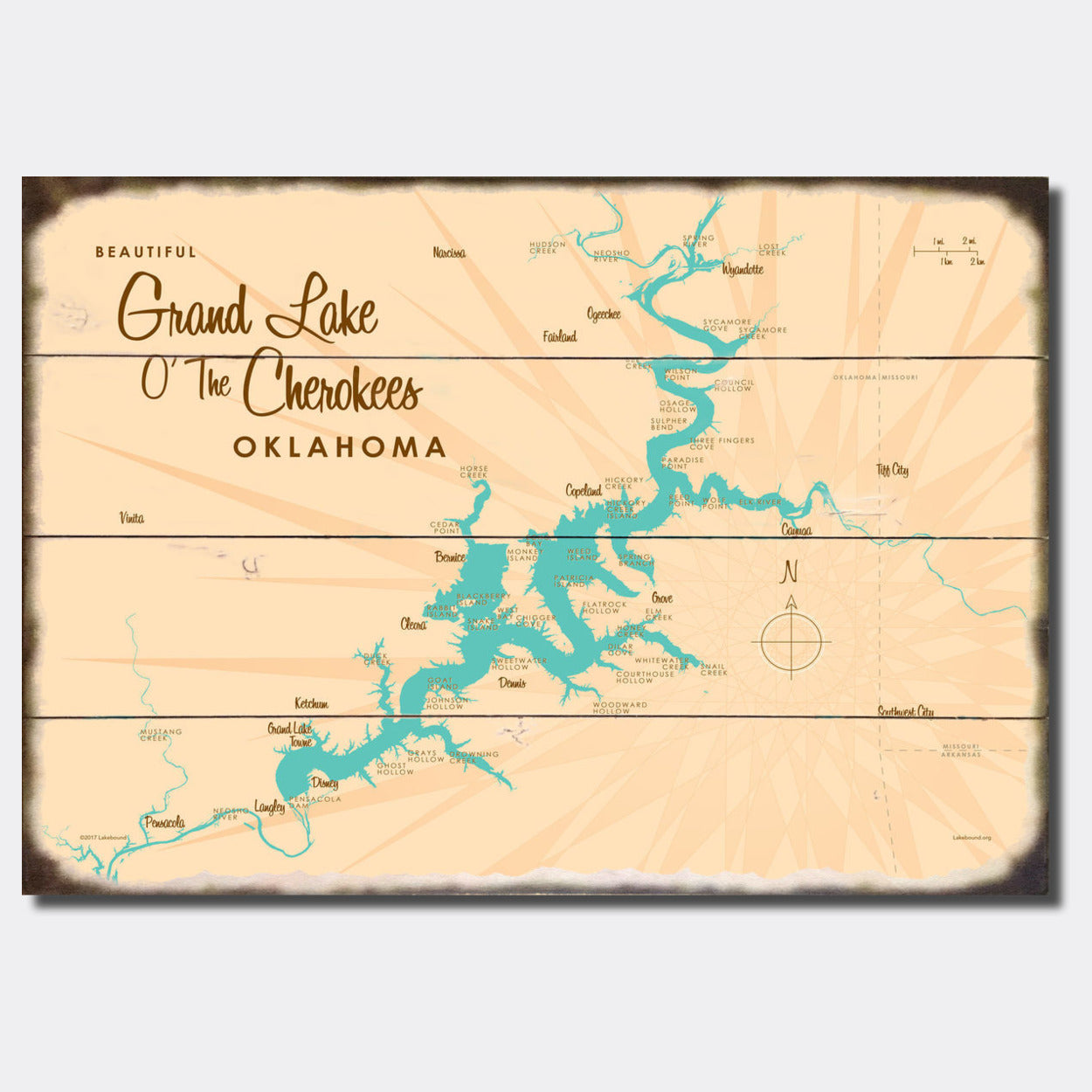 Grand Lake O' The Cherokees Oklahoma, Sign Map Art