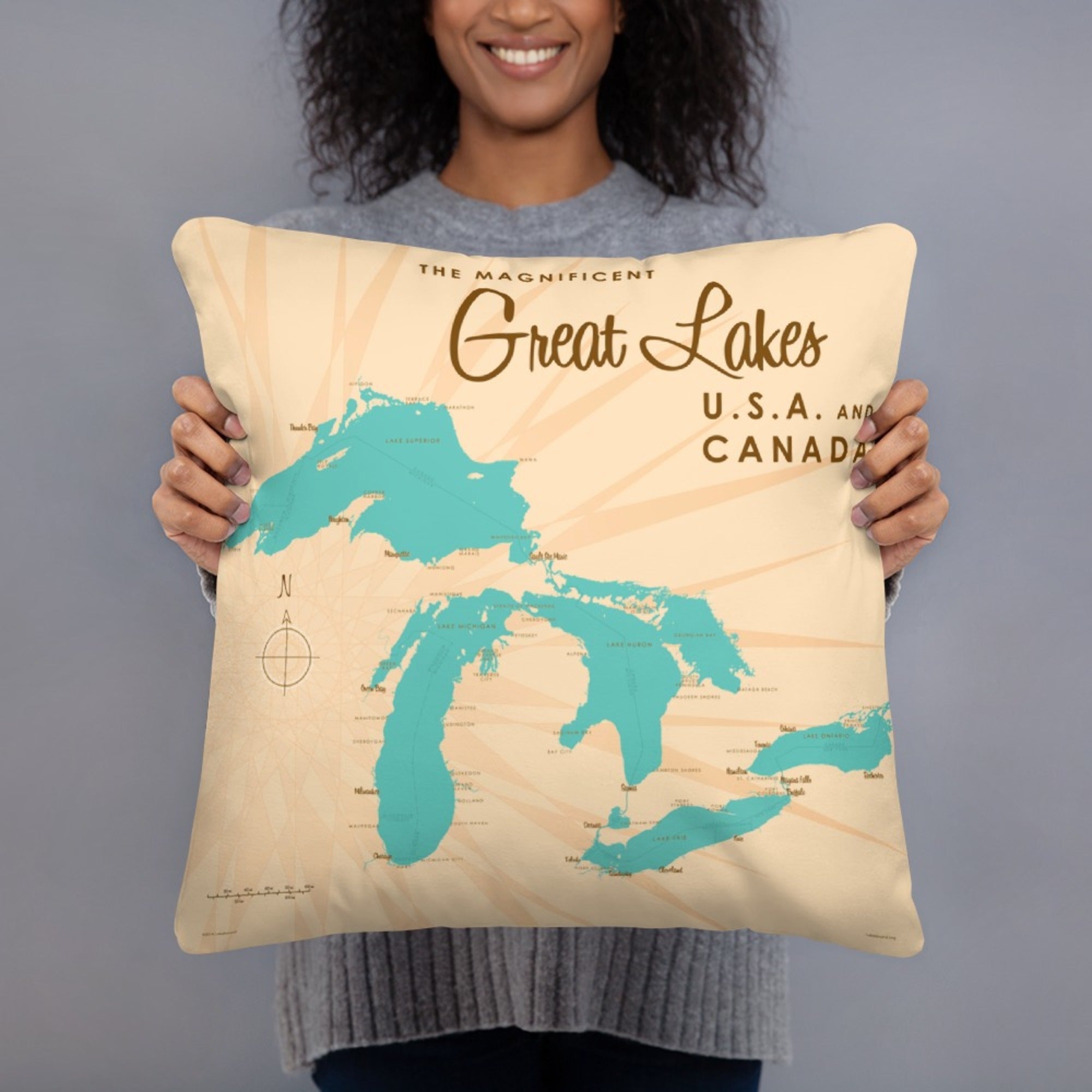 Great Lakes USA Canada Pillow