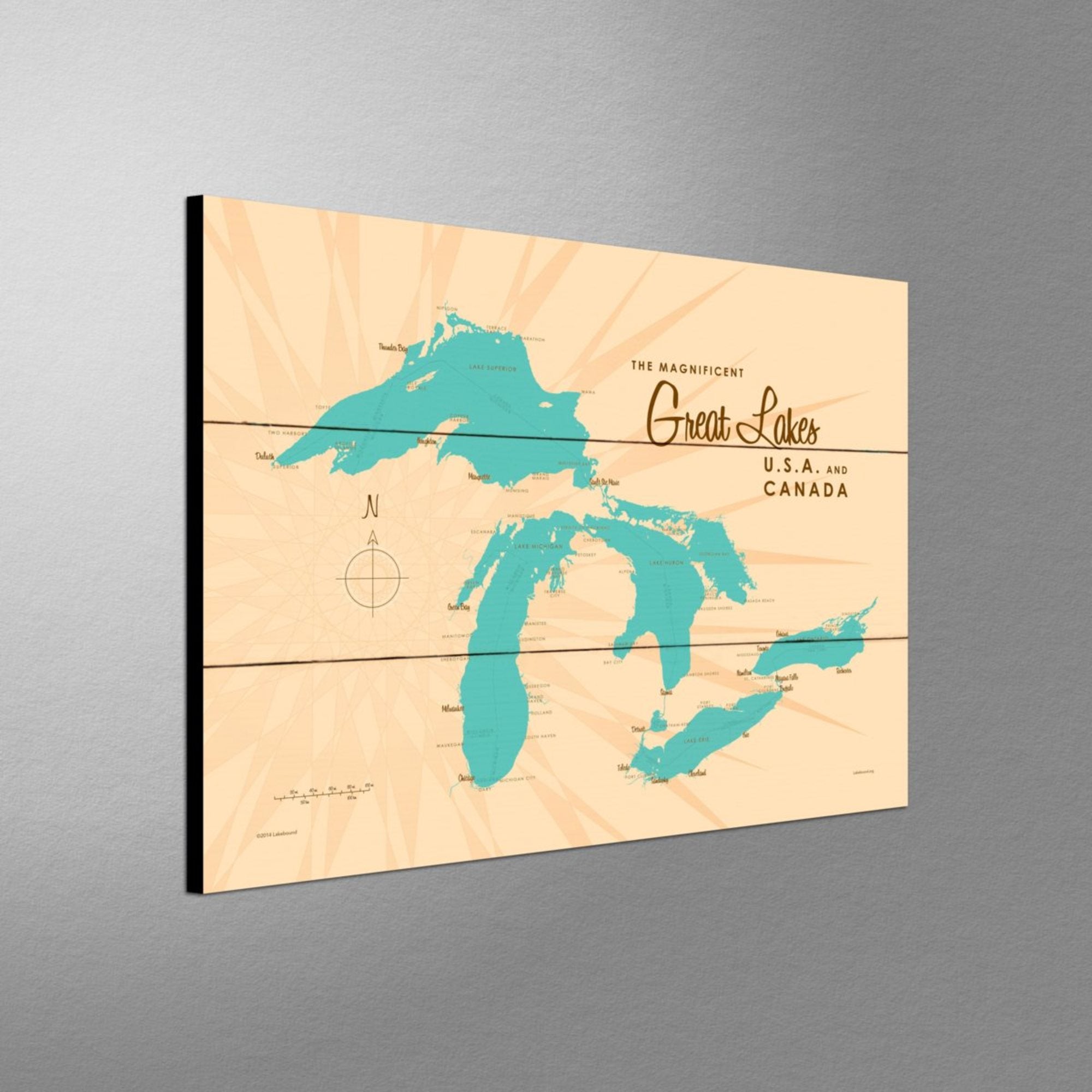 Great Lakes, Wood Sign Map Art