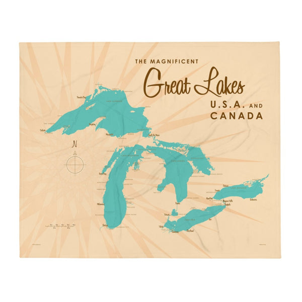Great Lakes USA Canada Throw Blanket