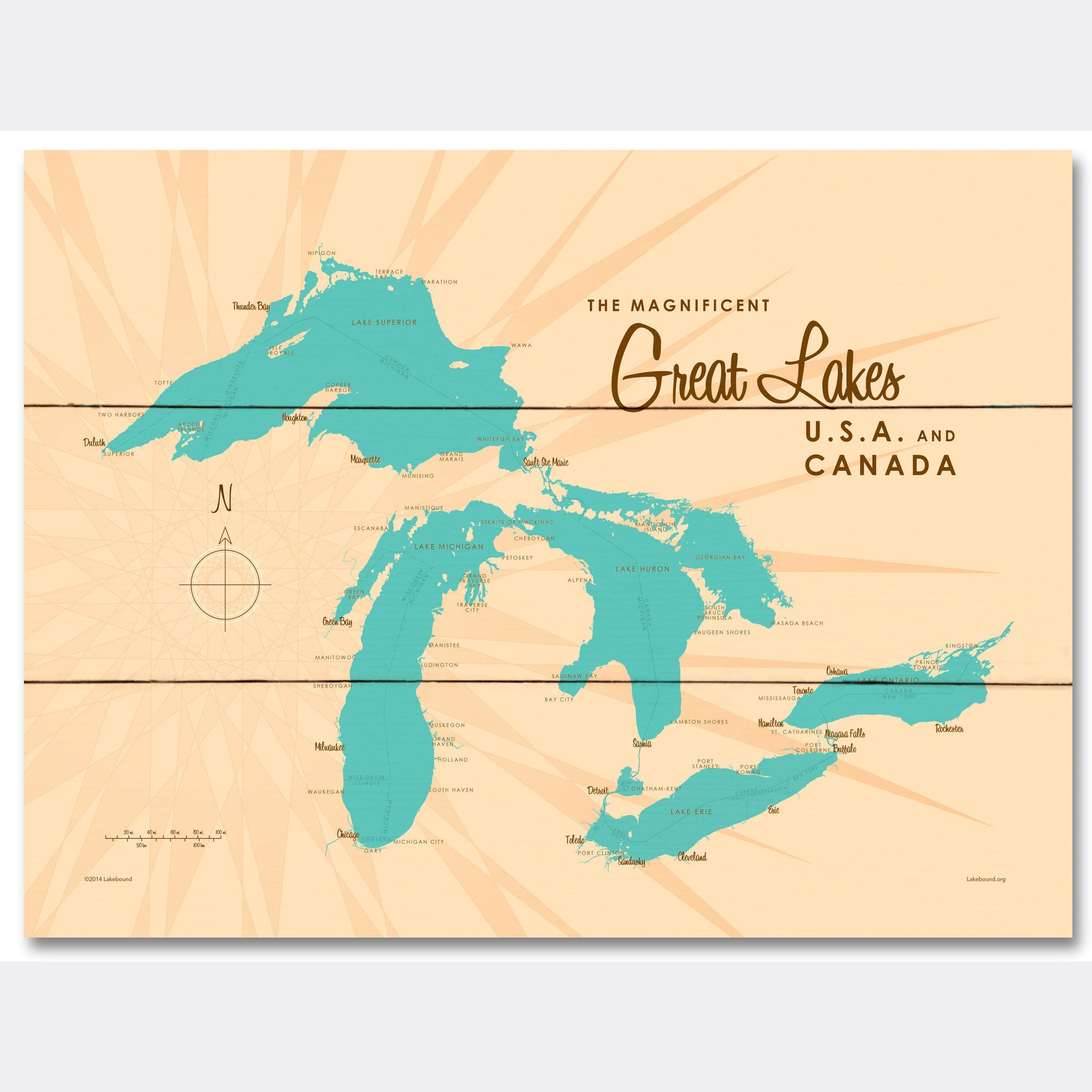 Great Lakes, Wood Sign Map Art