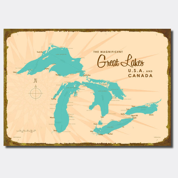Great Lakes, Sign Map Art