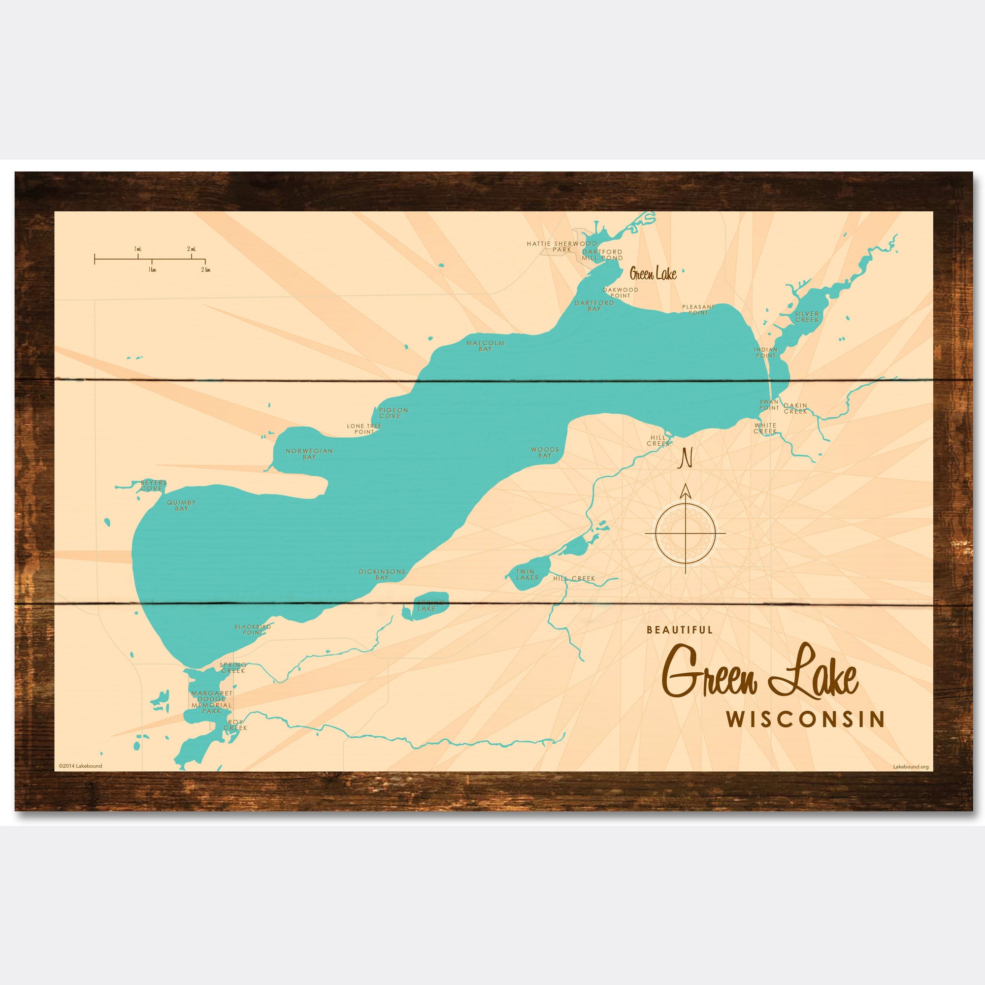 Green Lake Wisconsin, Rustic Wood Sign Map Art