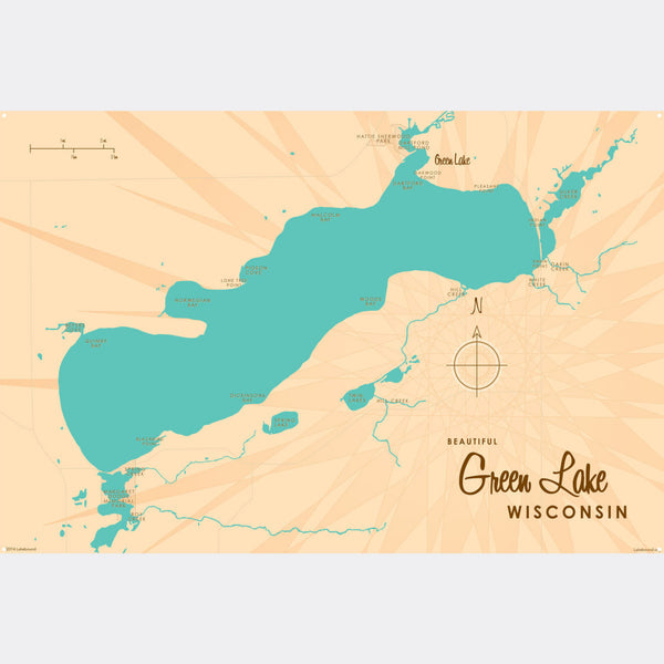 Green Lake Wisconsin, Metal Sign Map Art