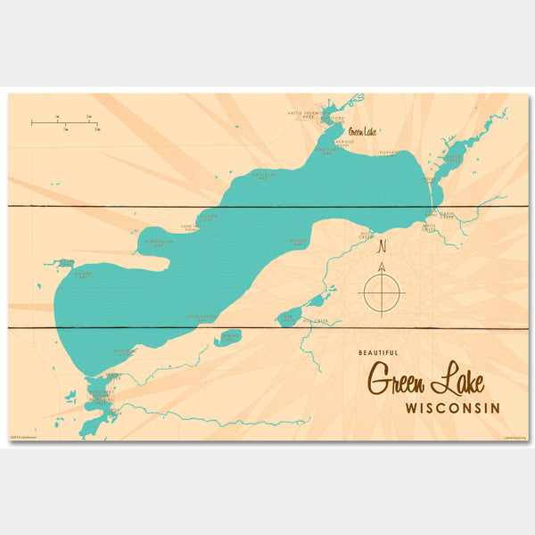 Green Lake Wisconsin, Wood Sign Map Art