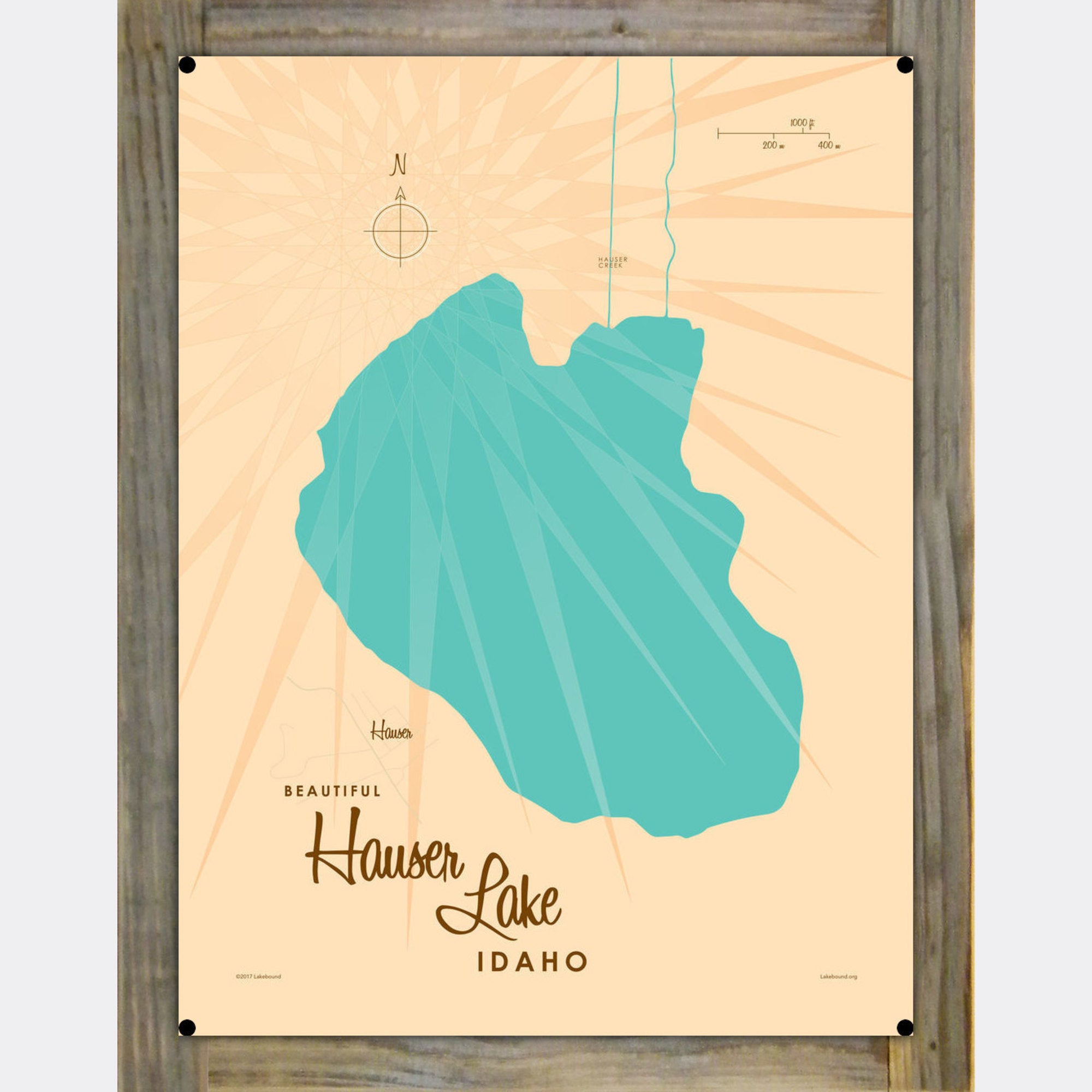 Hauser Lake Idaho, Wood-Mounted Metal Sign Map Art