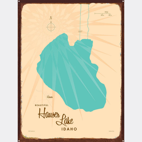 Hauser Lake Idaho, Rustic Metal Sign Map Art