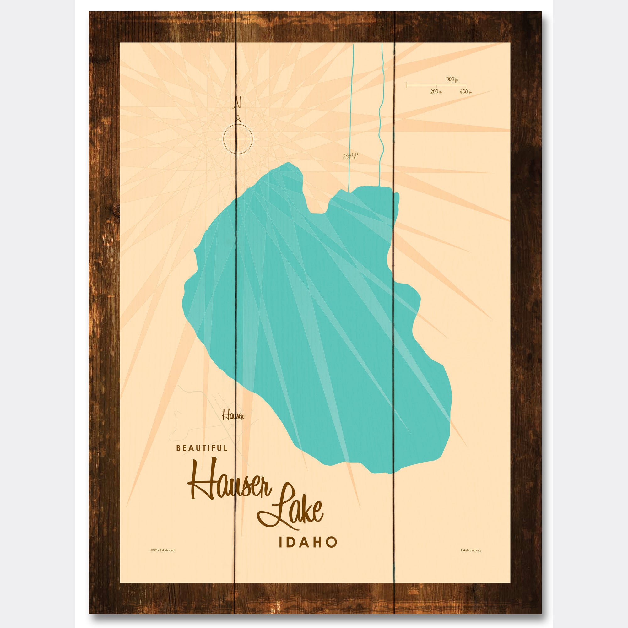 Hauser Lake Idaho, Rustic Wood Sign Map Art