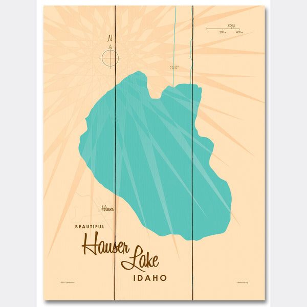 Hauser Lake Idaho, Wood Sign Map Art