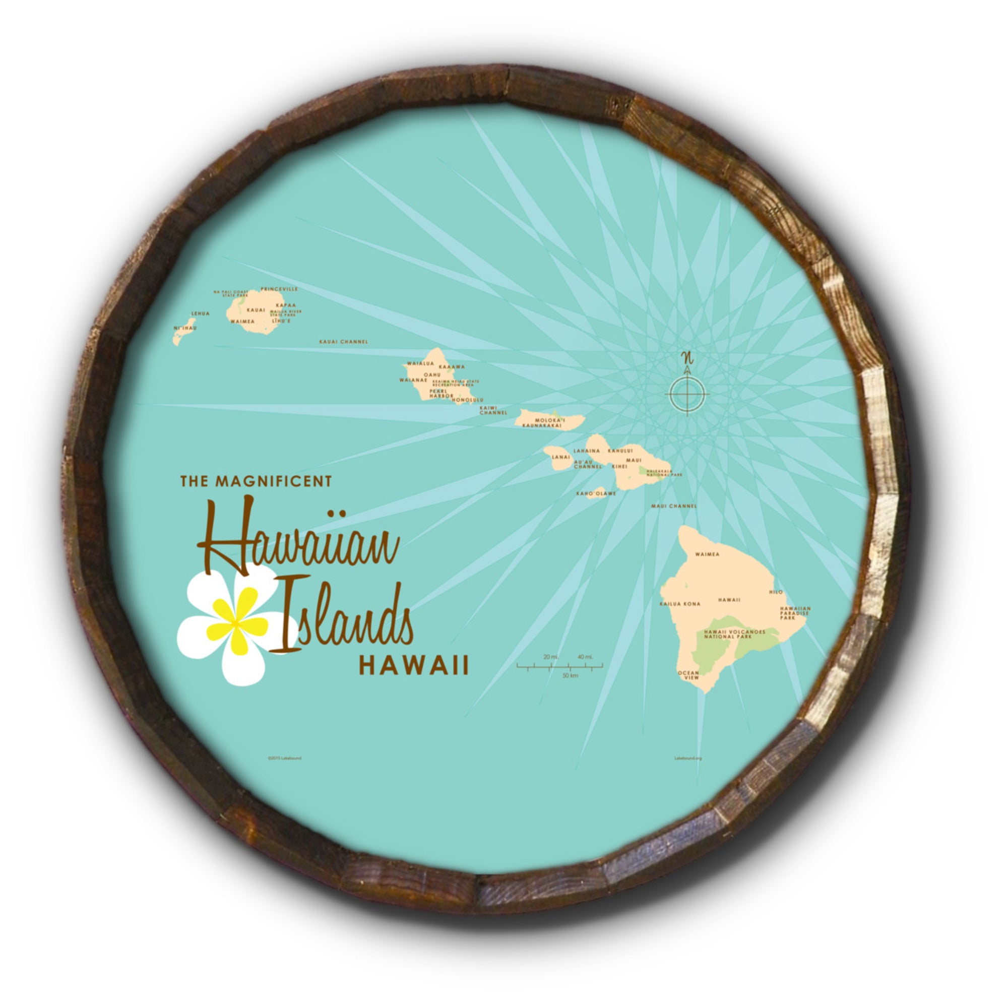 Hawaiian Islands, Barrel End Map Art