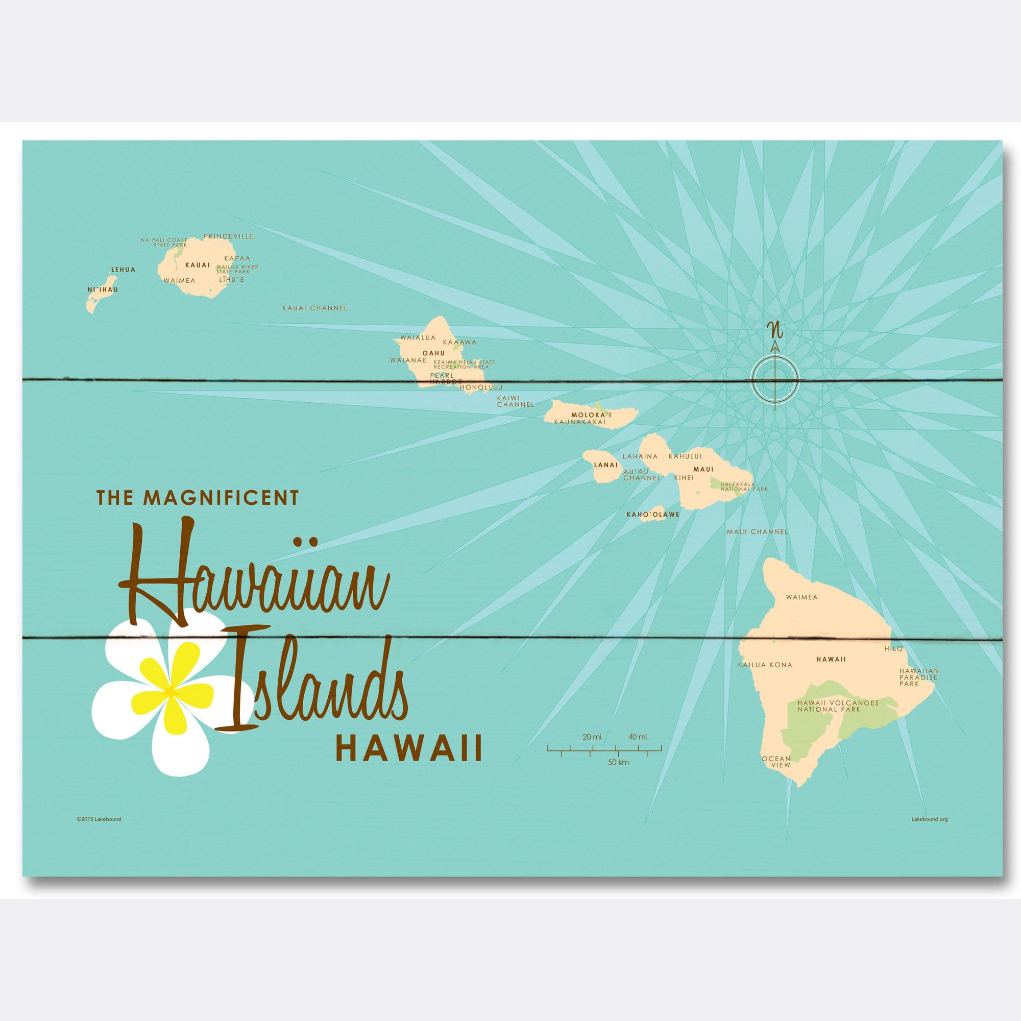 Hawaiian Islands, Wood Sign Map Art