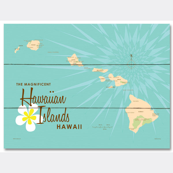 Hawaiian Islands, Wood Sign Map Art