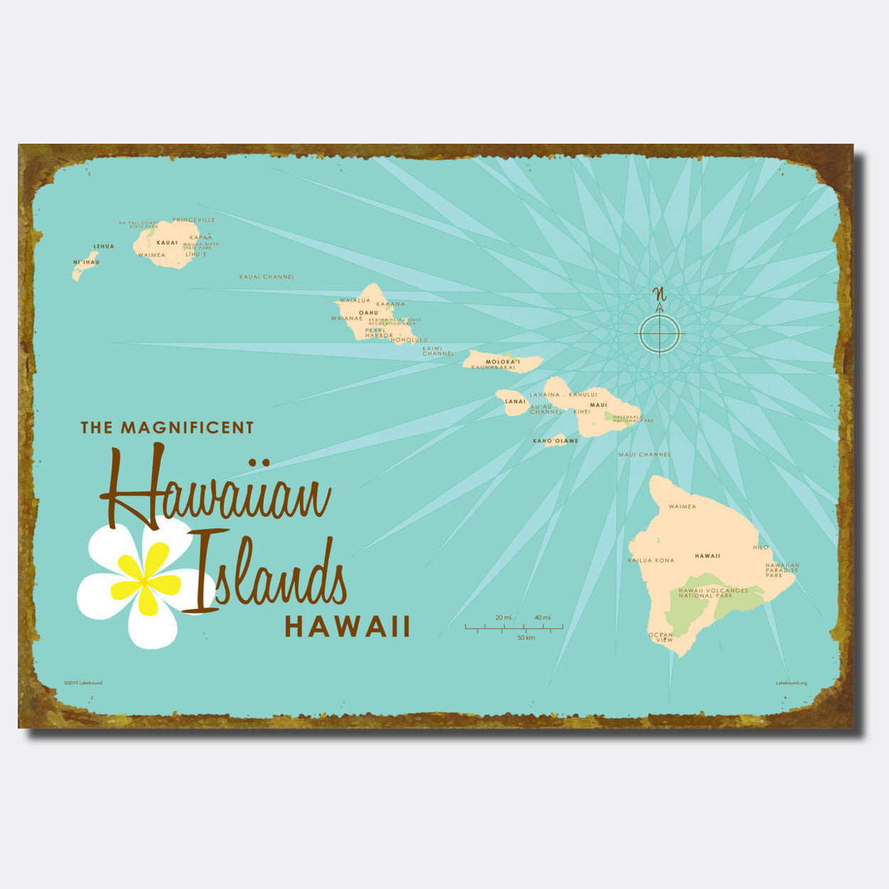 Hawaiian Islands, Sign Map Art