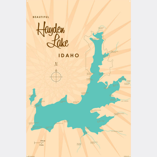 Hayden Lake Idaho, Metal Sign Map Art