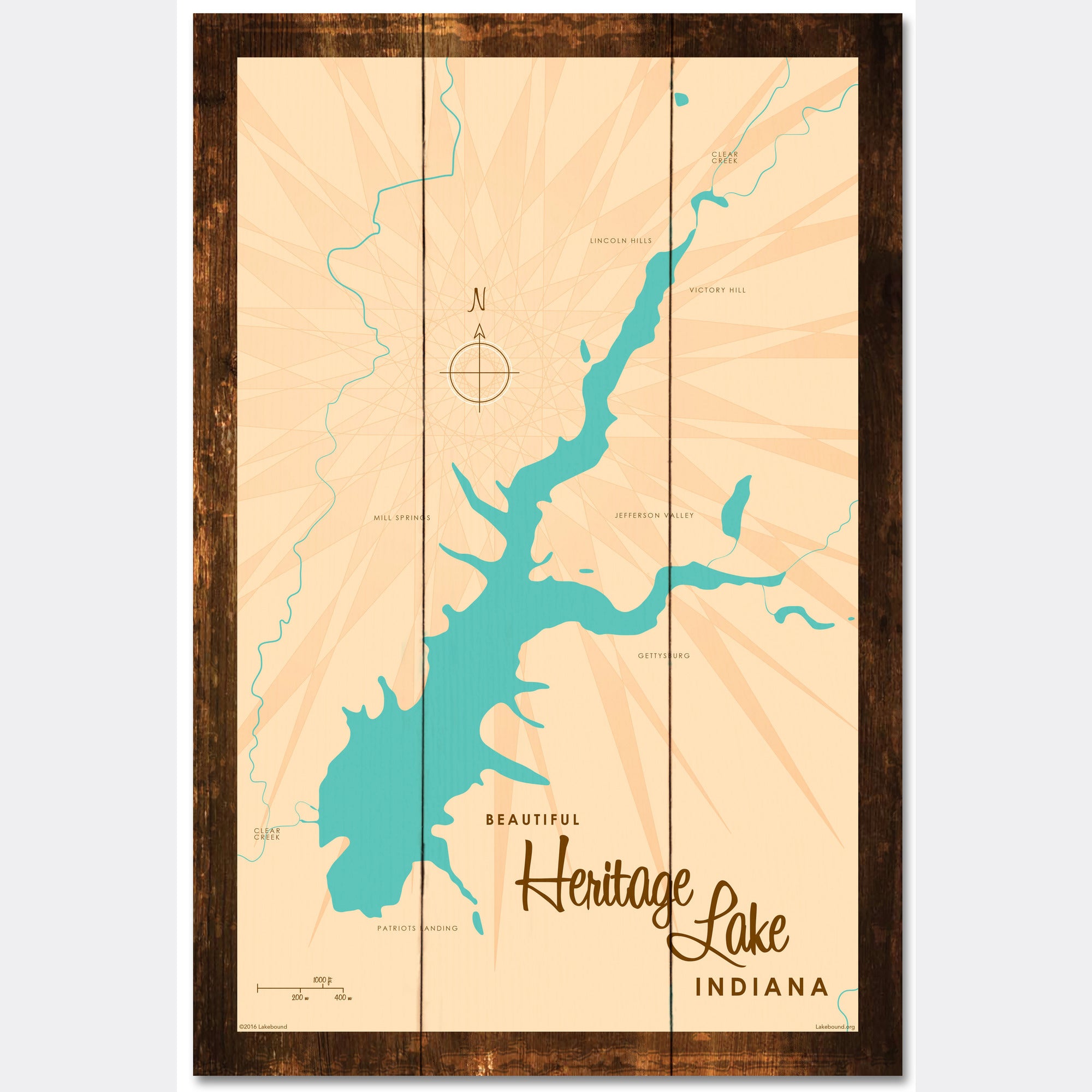 Heritage Lake Indiana, Rustic Wood Sign Map Art