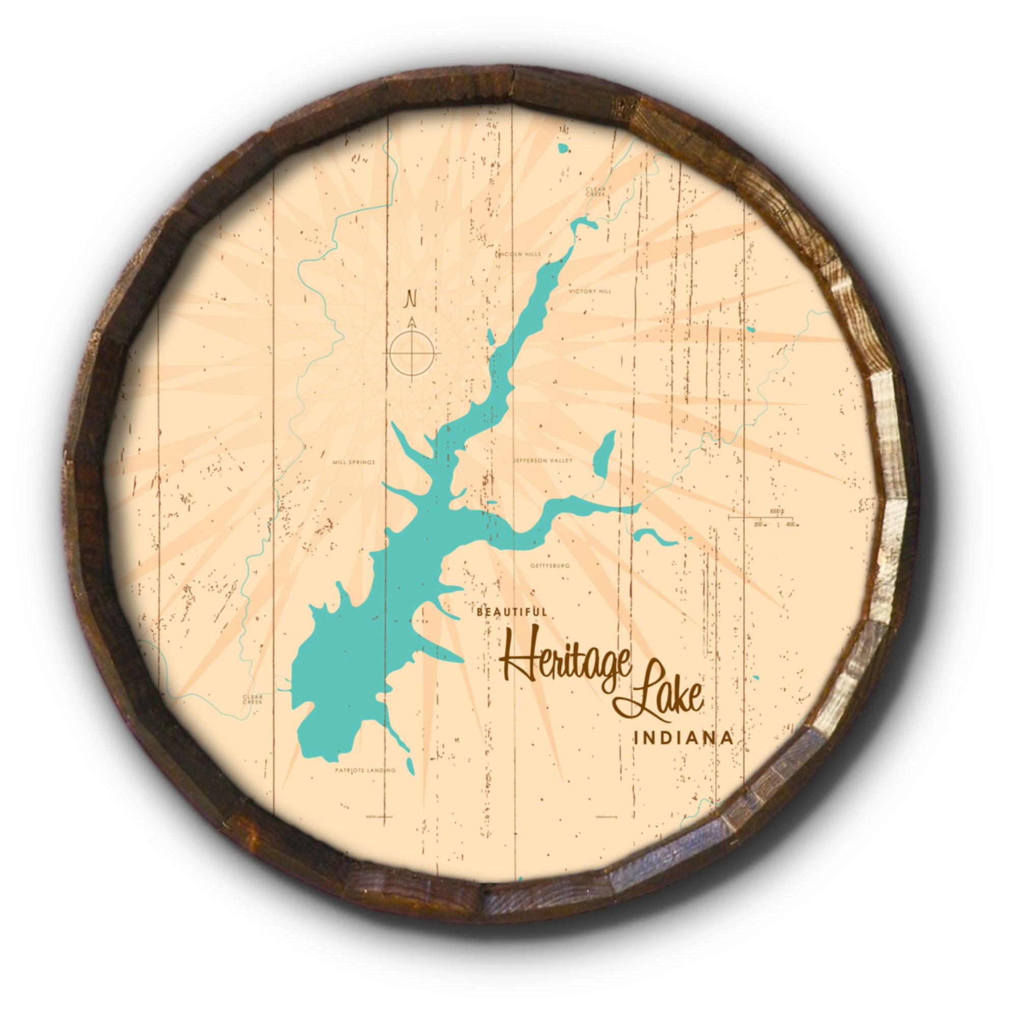 Heritage Lake Indiana, Rustic Barrel End Map Art