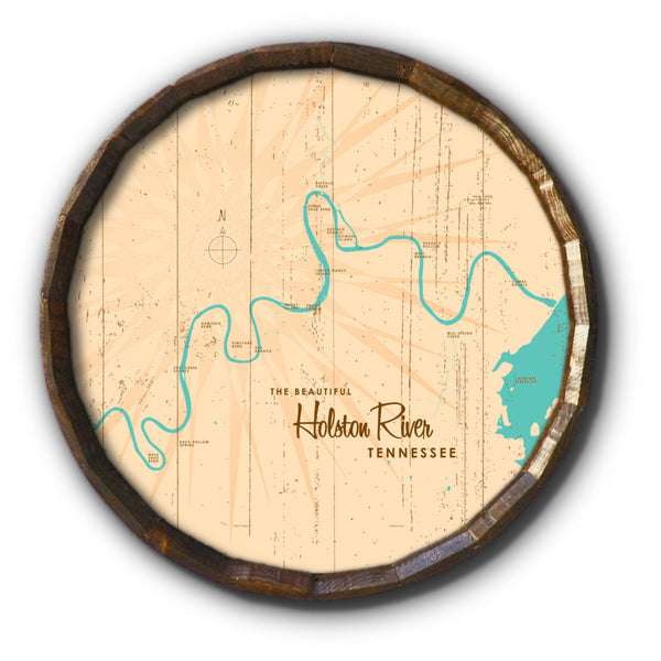 Holston River Tennessee, Rustic Barrel End Map Art