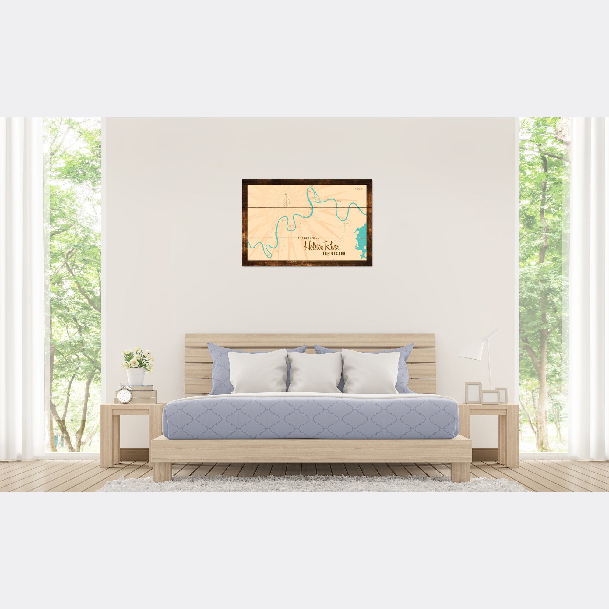 Holston River Tennessee, Rustic Wood Sign Map Art