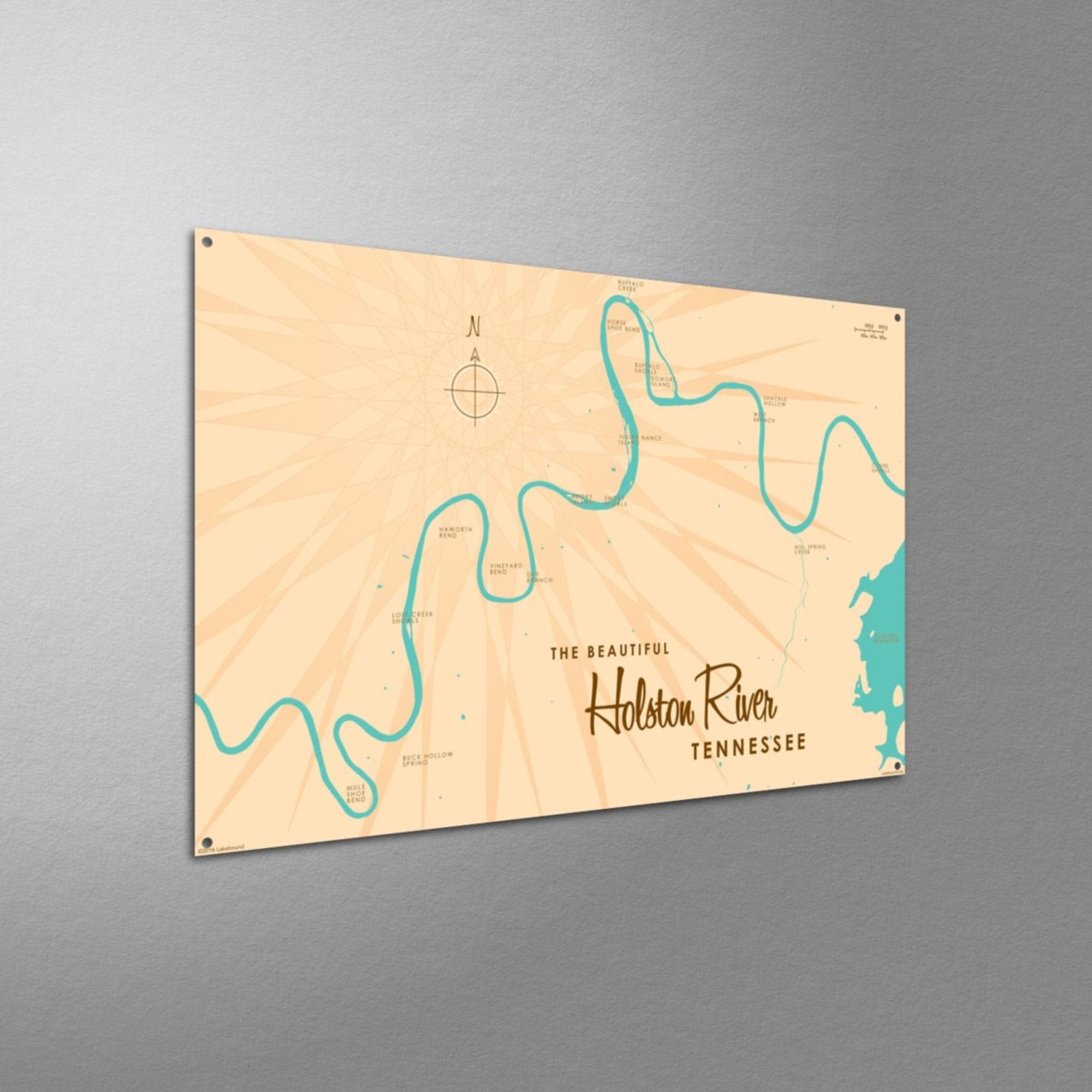 Holston River Tennessee, Metal Sign Map Art