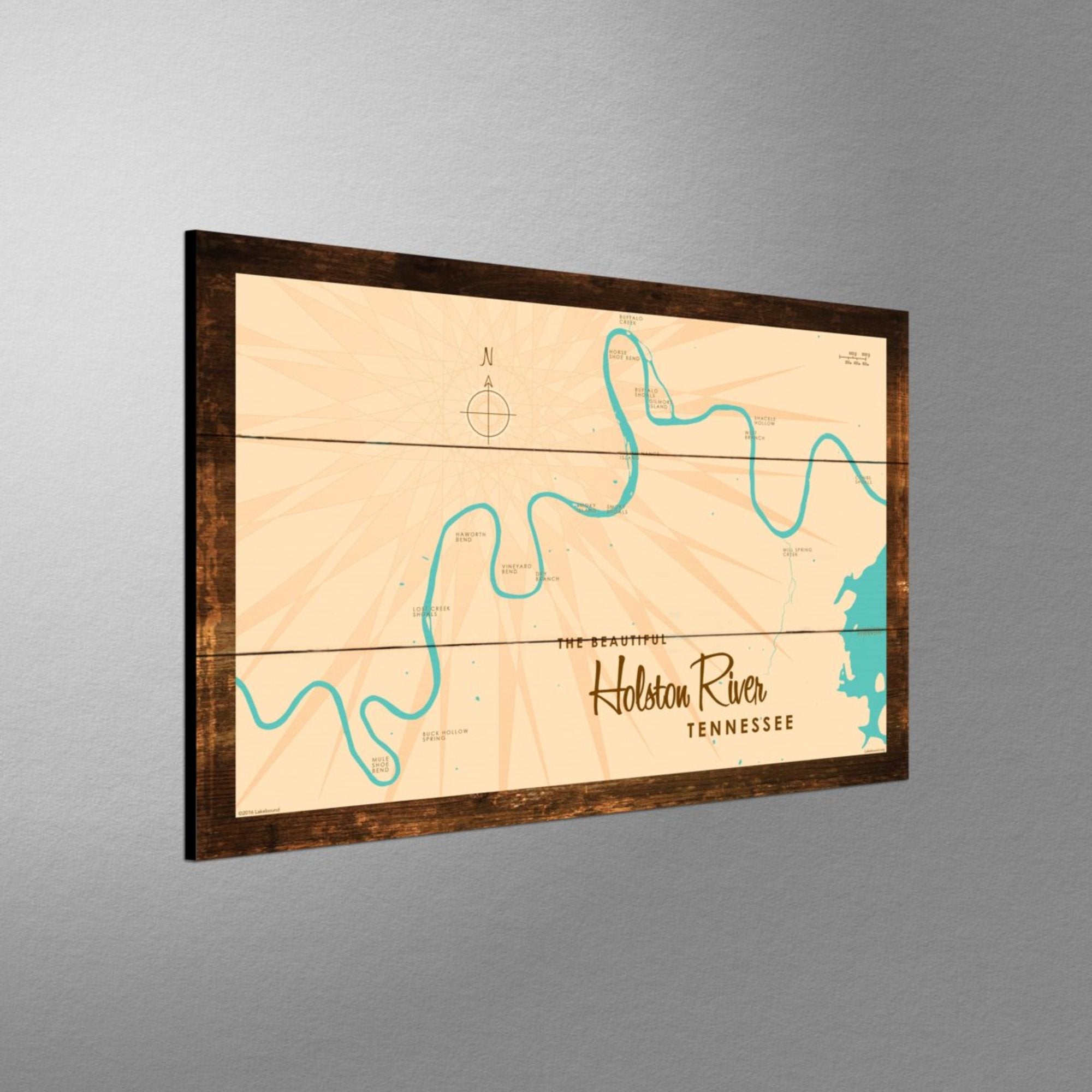 Holston River Tennessee, Rustic Wood Sign Map Art