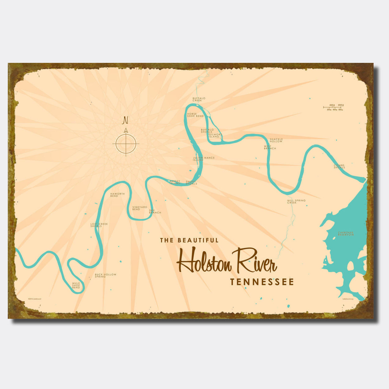 Holston River Tennessee, Sign Map Art