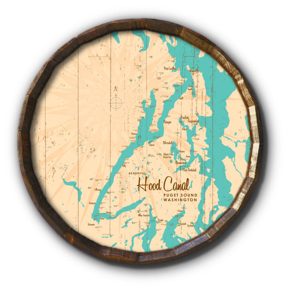 Hood Canal Washington, Rustic Barrel End Map Art