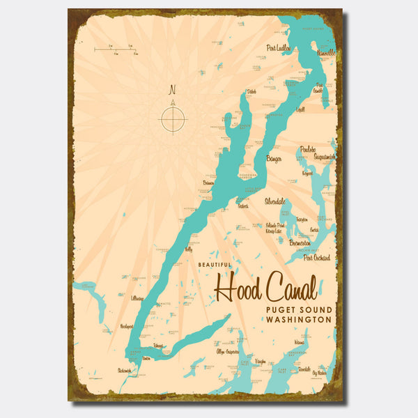 Hood Canal Washington, Sign Map Art