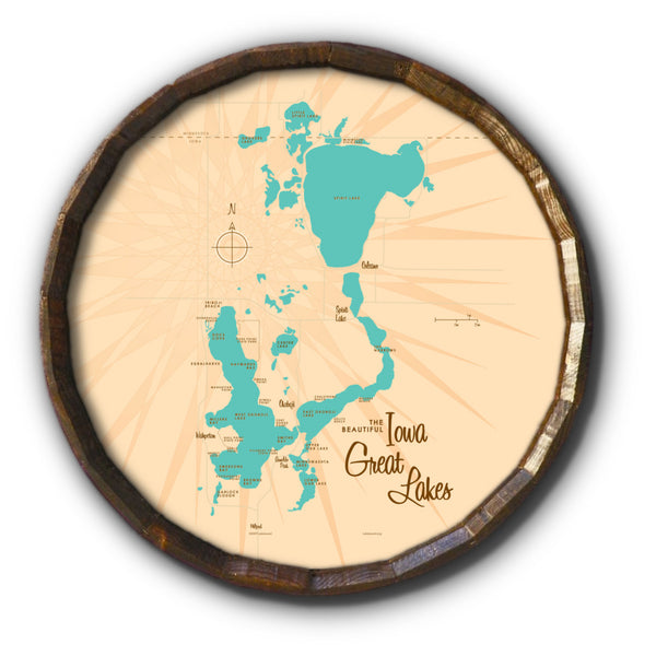 Iowa Great Lakes, Barrel End Map Art